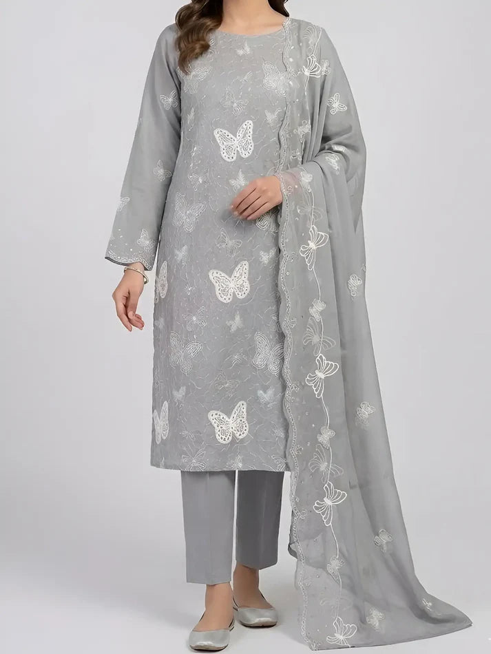 3PC PURE. LAWN .HEAVY EMBROIDERED..