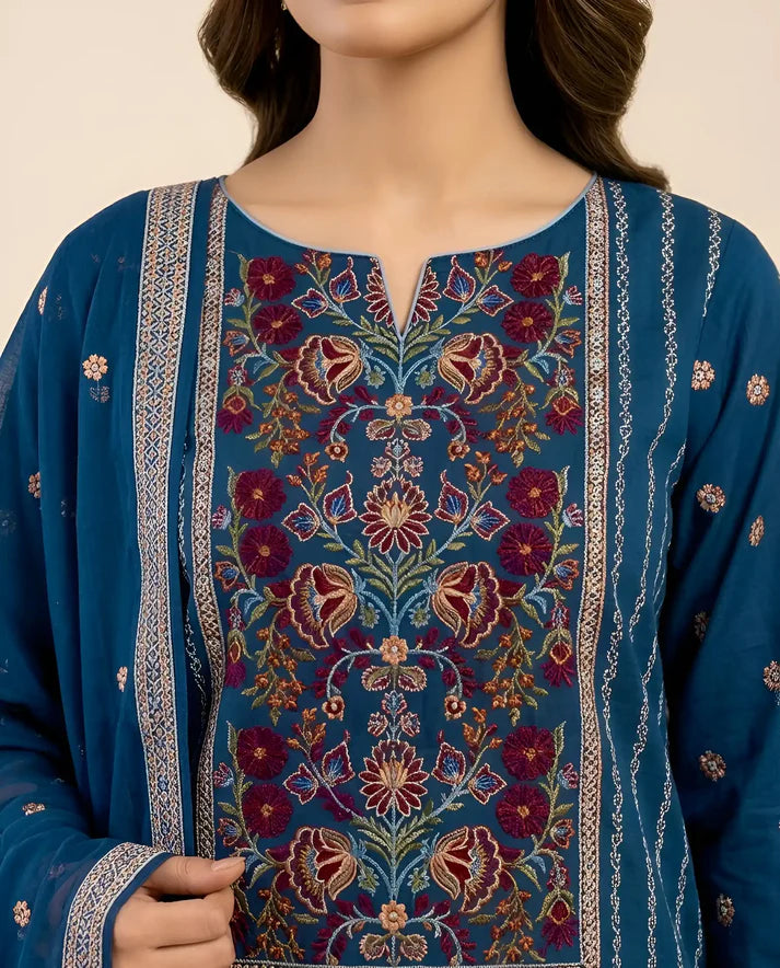 3PC PURE. LAWN .HEAVY EMBROIDERED..
