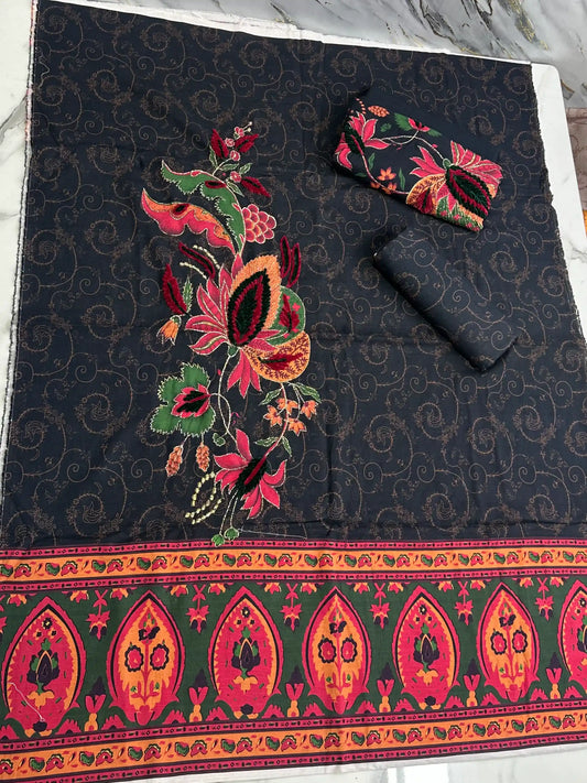 Premium Winter Khaddar 3-Piece Suit with Velvet Embroidery