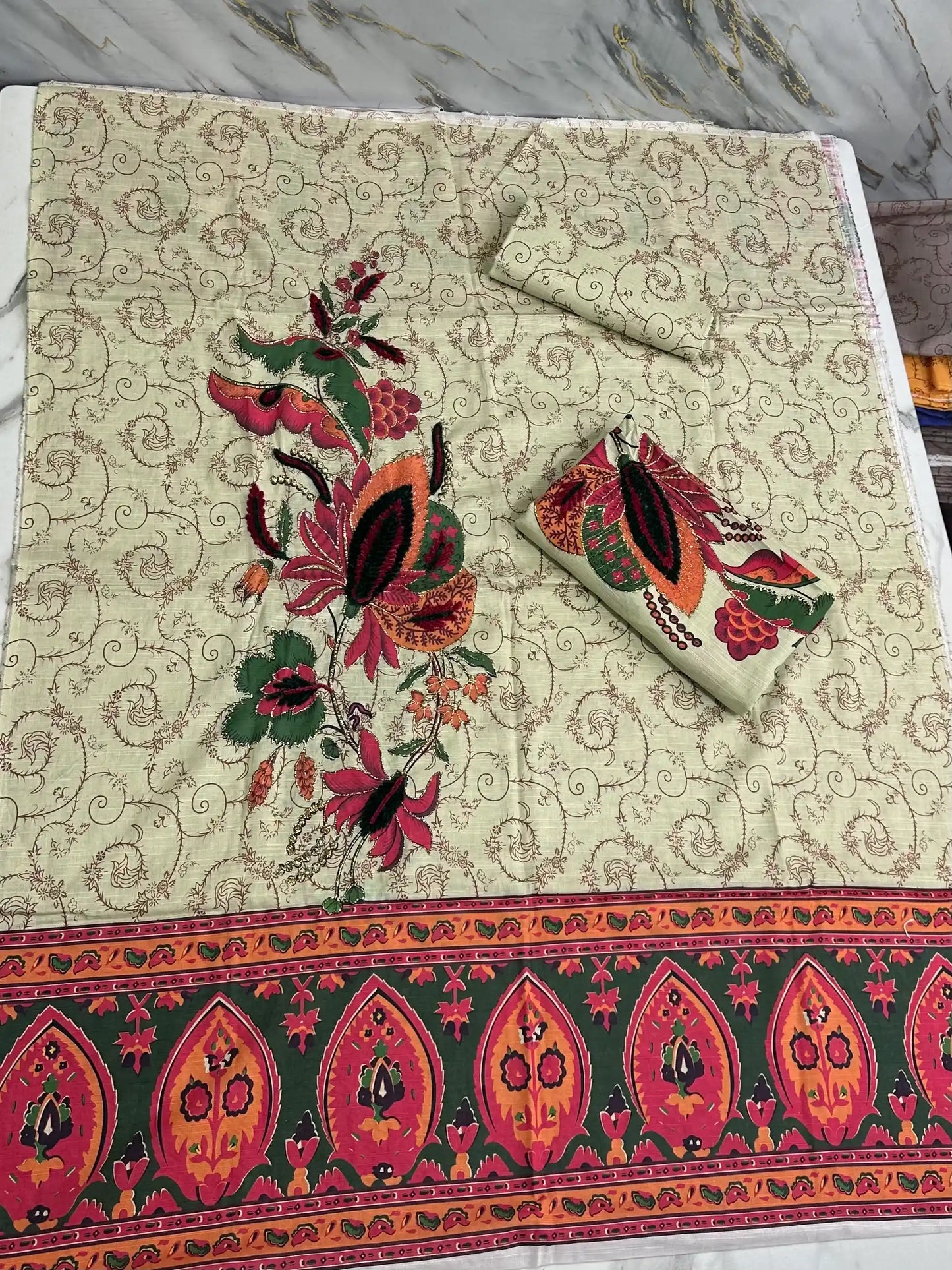 Premium Winter Khaddar 3-Piece Suit with Velvet Embroidery