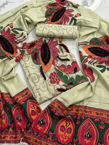 Premium Winter Khaddar 3-Piece Suit with Velvet Embroidery