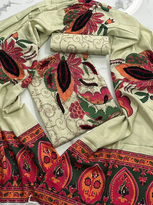 Premium Winter Khaddar 3-Piece Suit with Velvet Embroidery