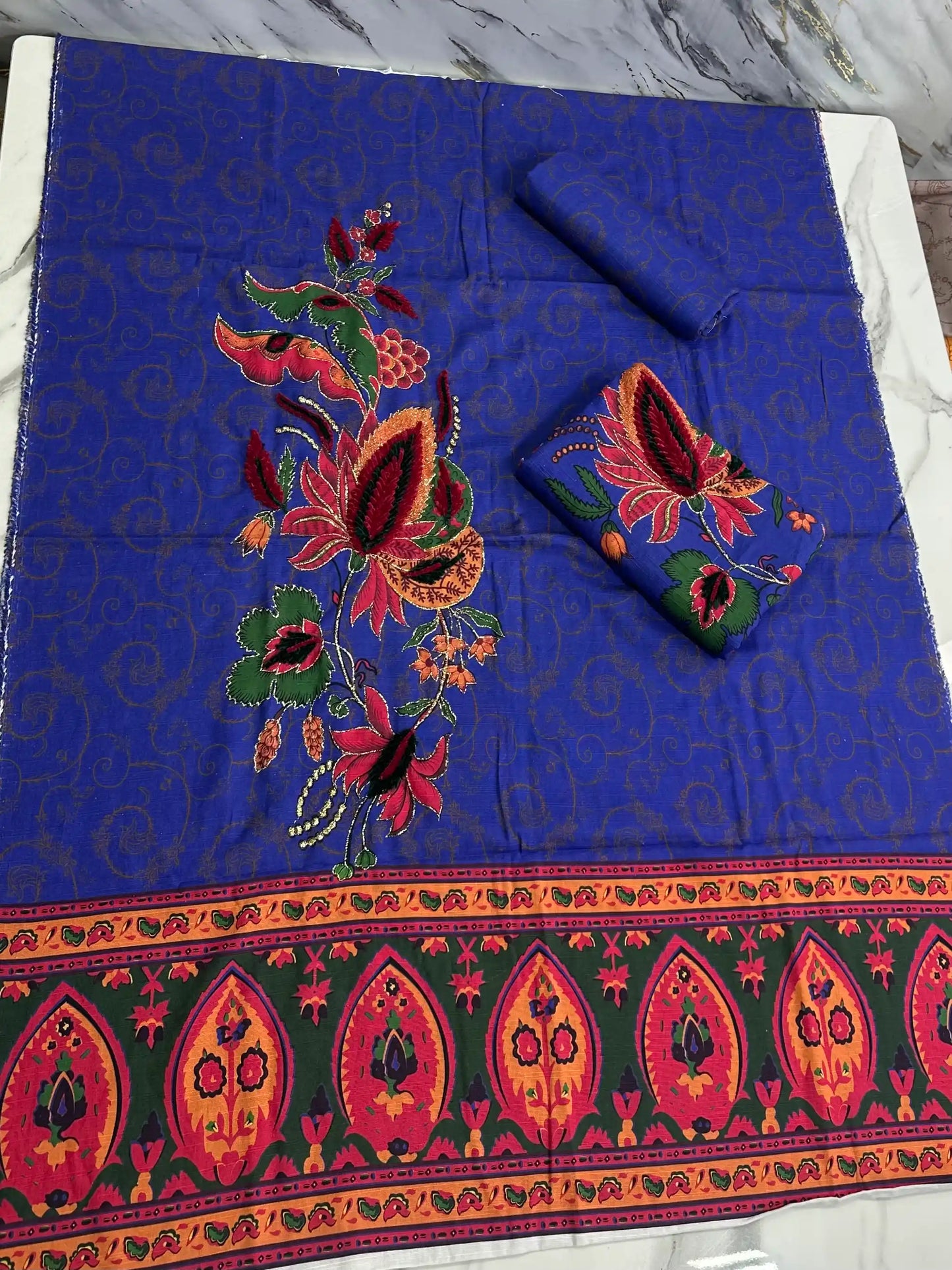 Premium Winter Khaddar 3-Piece Suit with Velvet Embroidery