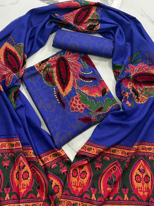 Premium Winter Khaddar 3-Piece Suit with Velvet Embroidery