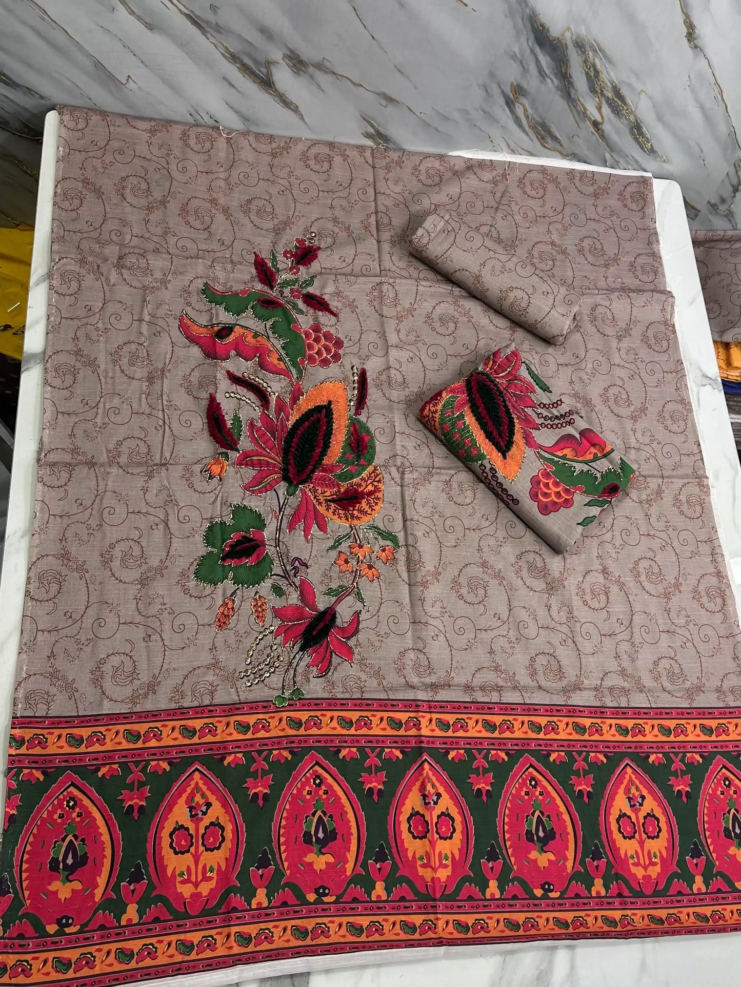 Premium Winter Khaddar 3-Piece Suit with Velvet Embroidery