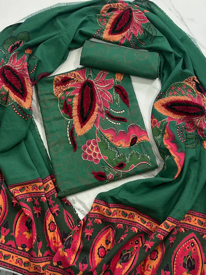 Premium Winter Khaddar 3-Piece Suit with Velvet Embroidery