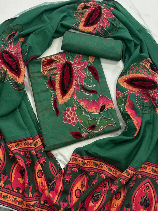 Premium Winter Khaddar 3-Piece Suit with Velvet Embroidery