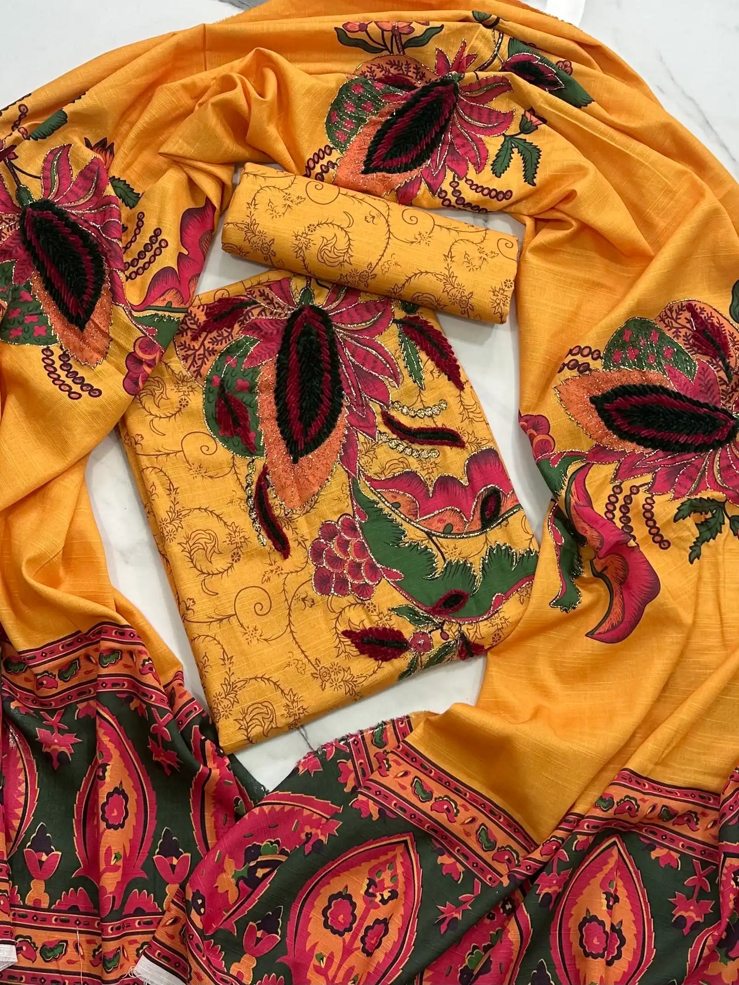 Premium Winter Khaddar 3-Piece Suit with Velvet Embroidery