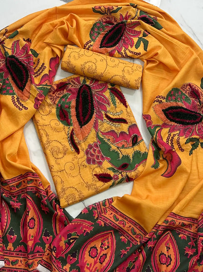 Premium Winter Khaddar 3-Piece Suit with Velvet Embroidery