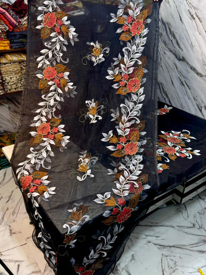 4PC BLACK ORGANZA HEAVY HAND PAINT FULLY GOTTA WORK