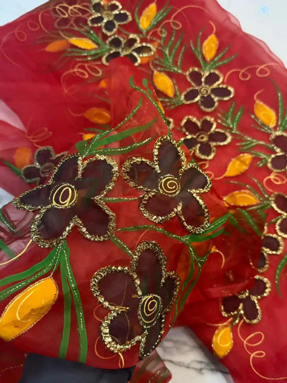 4PC RED ORGANZA HEAVY HAND PAINT FULLY GOTTA WORK