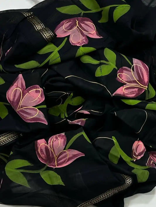 PURE LAWN SOFT HANDPAINTED DUPATTA TARKASHI WORK PREMIUM QUALITY