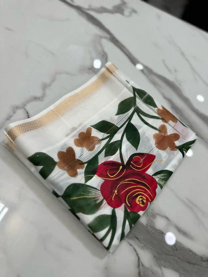 PURE LAWN SOFT HANDPAINTED DUPATTA TARKASHI WORK PREMIUM QUALITY