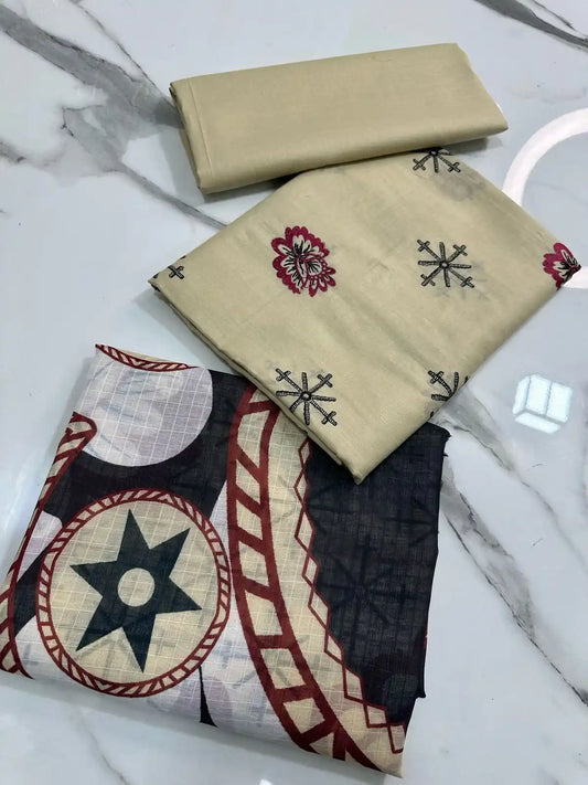 3PC PREMIUM LAWN WITH EMBROIDERED SHIRT & LUXURY VEIL DUPATTA