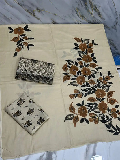 HAND-PAINTED LAWN 3-PIECE SUIT WITH EMBROIDERED CHIFFON DUPATTA & PRINTED TROUSER