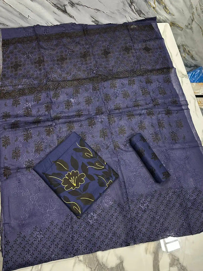 HAND-PAINTED LAWN 3-PIECE SUIT WITH EMBROIDERED CHIFFON DUPATTA & PRINTED TROUSER (Copy)