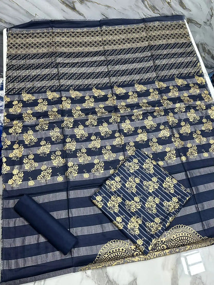 PURE LAWN 3-PIECE GOLD PRINTED SUIT – ELEGANT, SOFT & WASHABLE