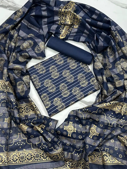 PURE LAWN 3-PIECE GOLD PRINTED SUIT – ELEGANT, SOFT & WASHABLE