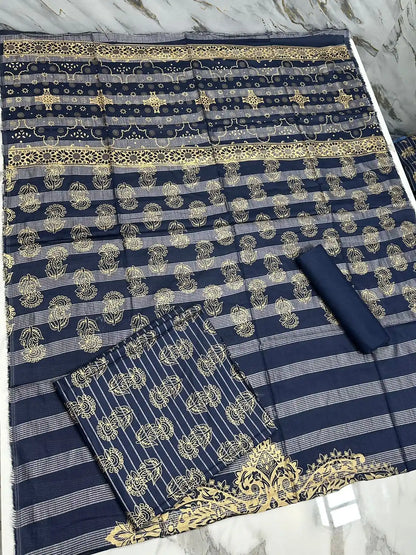 PURE LAWN 3-PIECE GOLD PRINTED SUIT – ELEGANT, SOFT & WASHABLE