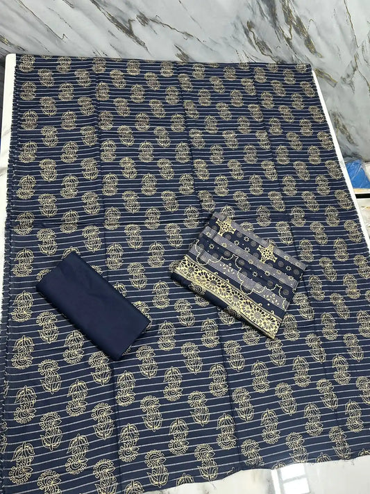 PURE LAWN 3-PIECE GOLD PRINTED SUIT – ELEGANT, SOFT & WASHABLE