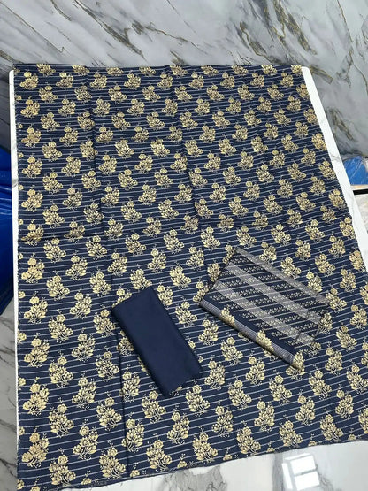 PURE LAWN 3-PIECE GOLD PRINTED SUIT – ELEGANT, SOFT & WASHABLE