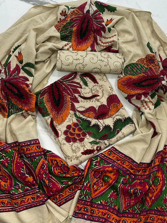 Premium Winter Khaddar 3-Piece Suit with Velvet Embroidery