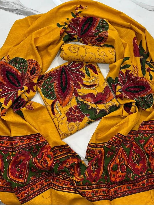 Premium Winter Khaddar 3-Piece Suit with Velvet Embroidery