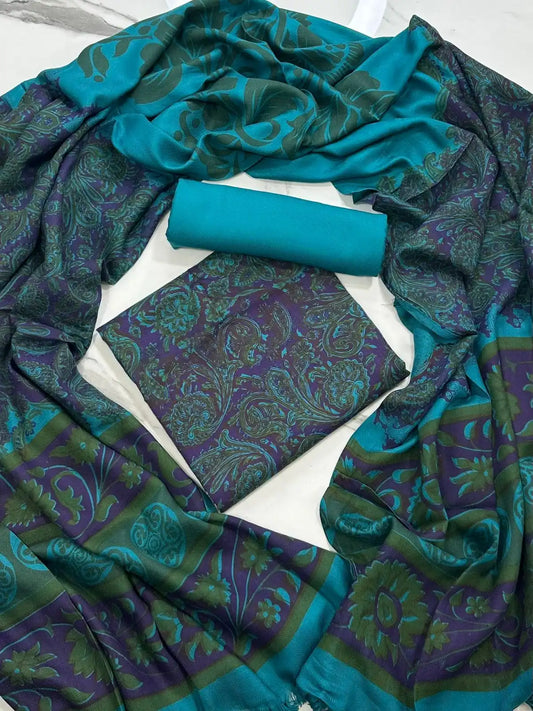 PURE MARINA PRINTED WOOL SHAWL 3PC