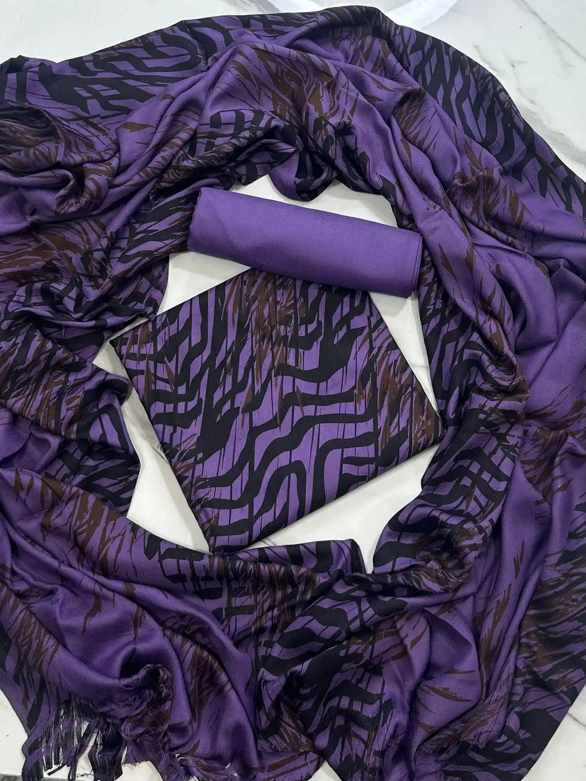 PURE MARINA PRINTED WOOL SHAWL 3PC