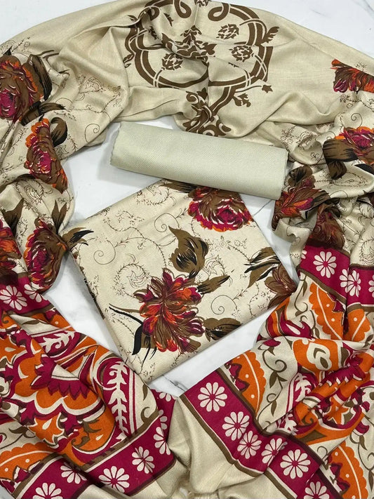 PURE MARINA PRINTED WOOL SHAWL 3PC