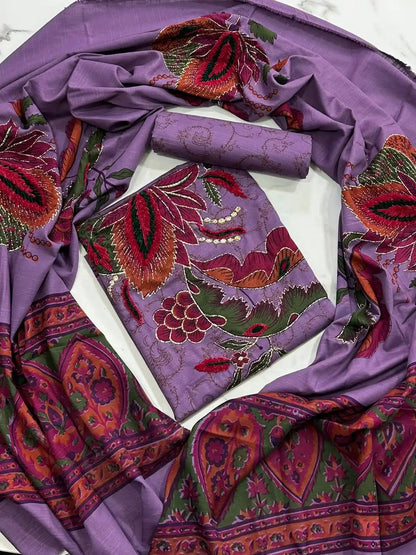 Premium Winter Khaddar 3-Piece Suit with Velvet Embroidery