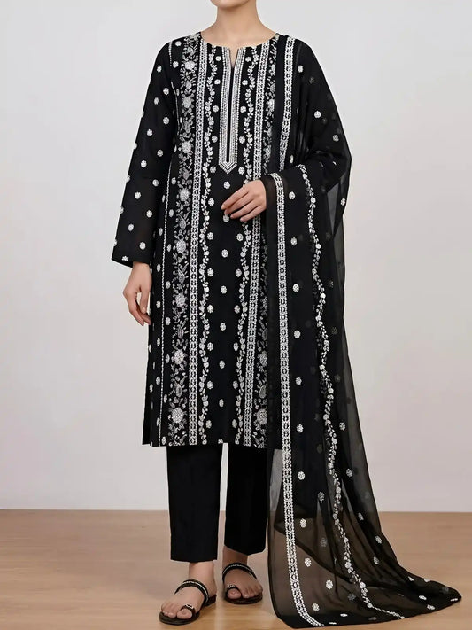 3PC PURE. LAWN .HEAVY EMBROIDERED