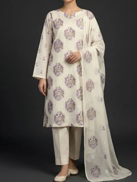 3PC PURE. LAWN .HEAVY EMBROIDERED