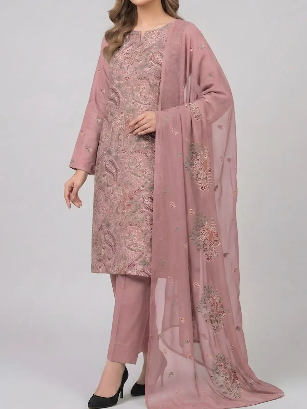 3PC PURE. LAWN .HEAVY EMBROIDERED