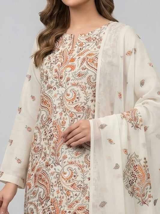 3PC PURE. LAWN .HEAVY EMBROIDERED