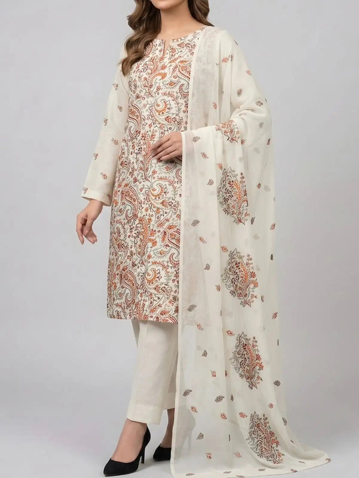 3PC PURE. LAWN .HEAVY EMBROIDERED