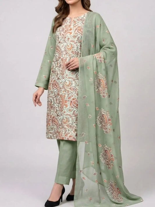 3PC PURE. LAWN .HEAVY EMBROIDERED