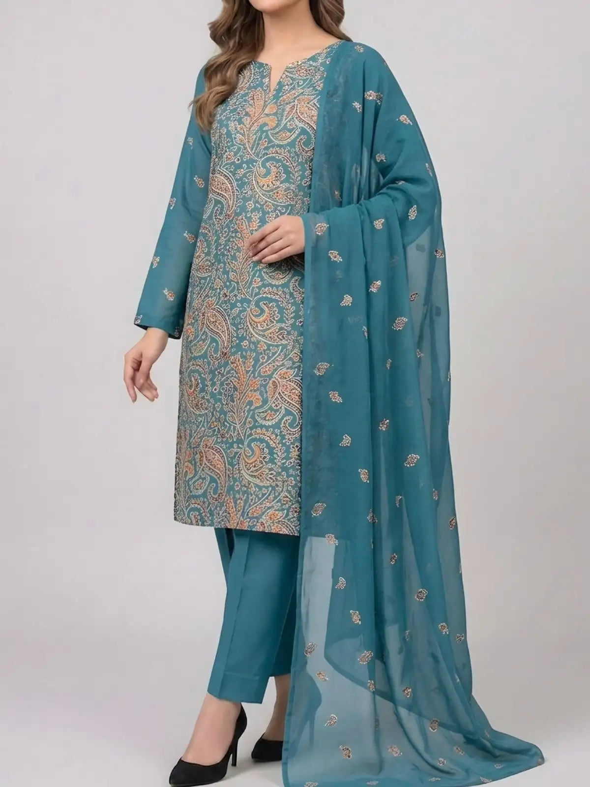 3PC PURE. LAWN .HEAVY EMBROIDERED