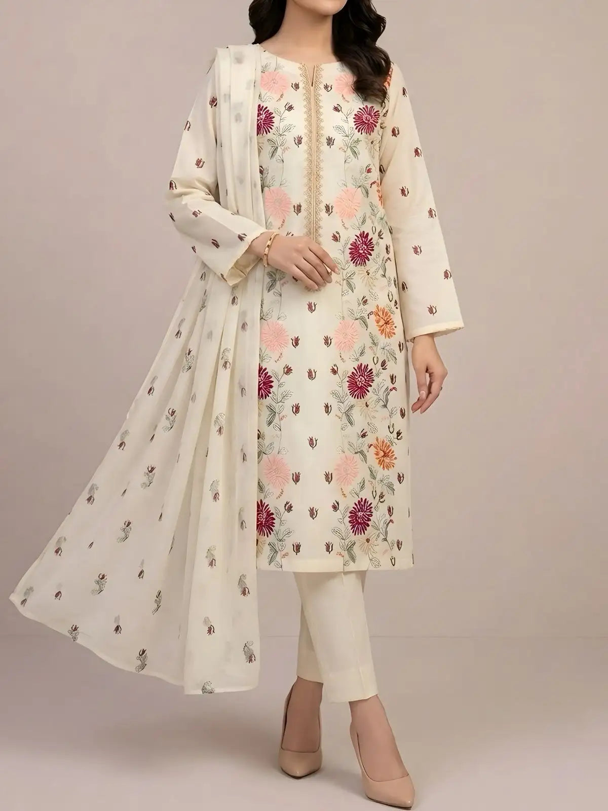 3PC PURE. LAWN .HEAVY EMBROIDERED..,