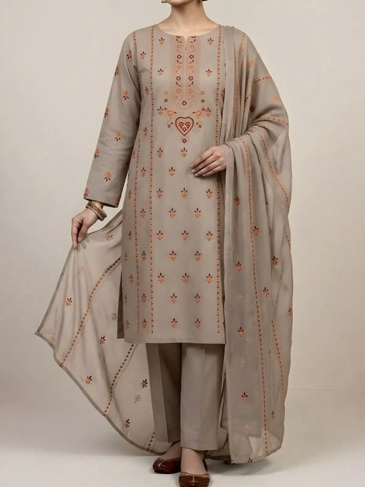 3PC PURE. LAWN .HEAVY EMBROIDERED