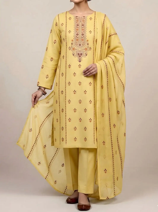 3PC PURE. LAWN .HEAVY EMBROIDERED