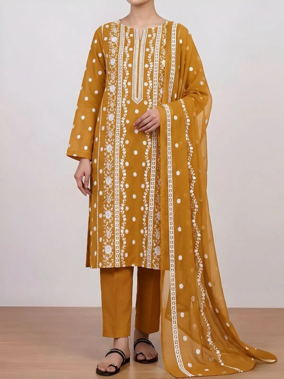 3PC PURE. LAWN .HEAVY EMBROIDERED