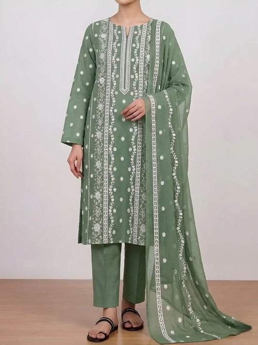3PC PURE. LAWN .HEAVY EMBROIDERED