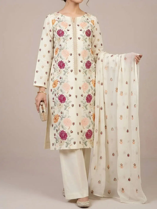 3PC PURE. LAWN .HEAVY EMBROIDERED..,