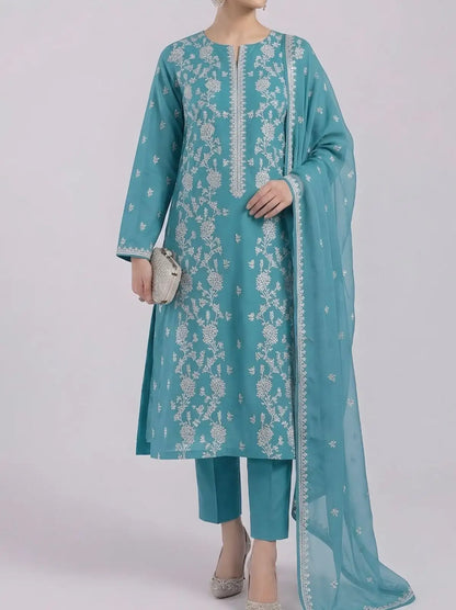 3PC PURE. LAWN .HEAVY EMBROIDERED