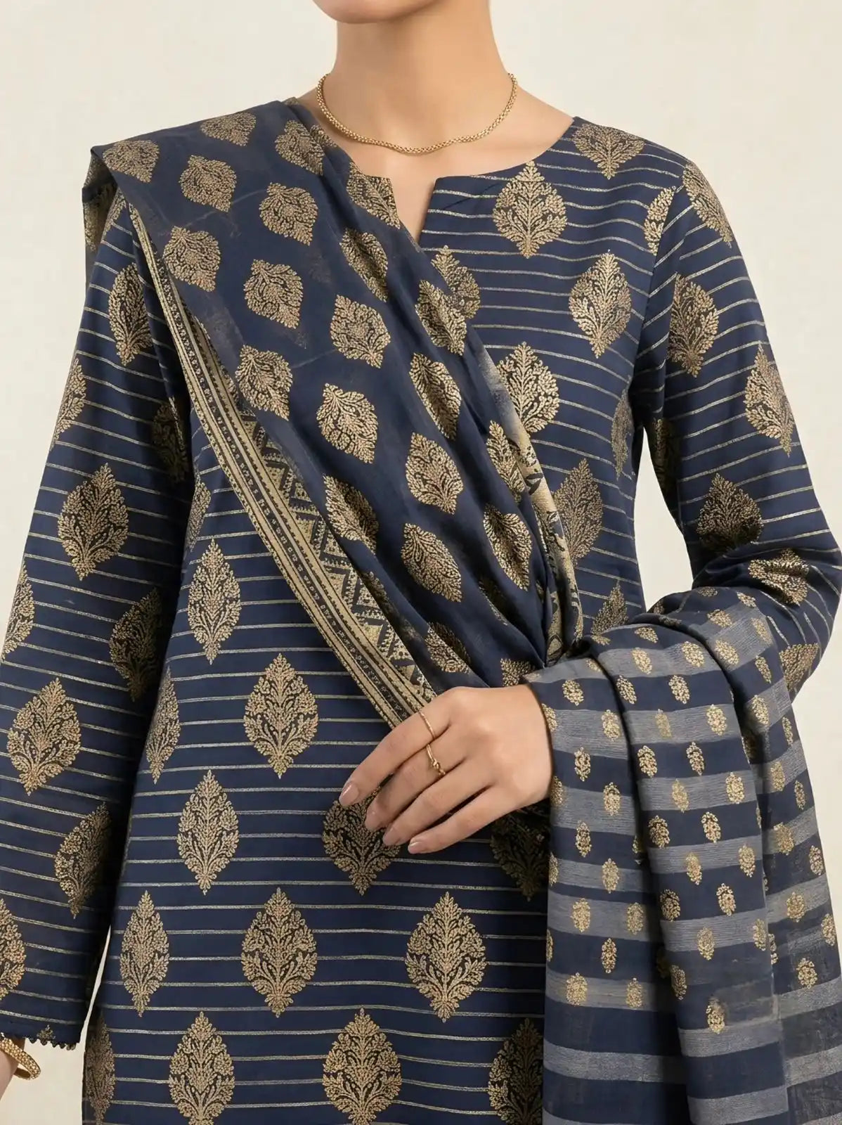 PURE LAWN 3-PIECE GOLD PRINTED SUIT – ELEGANT, SOFT & WASHABLE