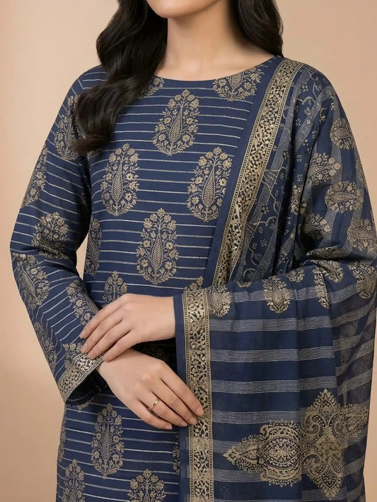 PURE LAWN 3-PIECE GOLD PRINTED SUIT – ELEGANT, SOFT & WASHABLE
