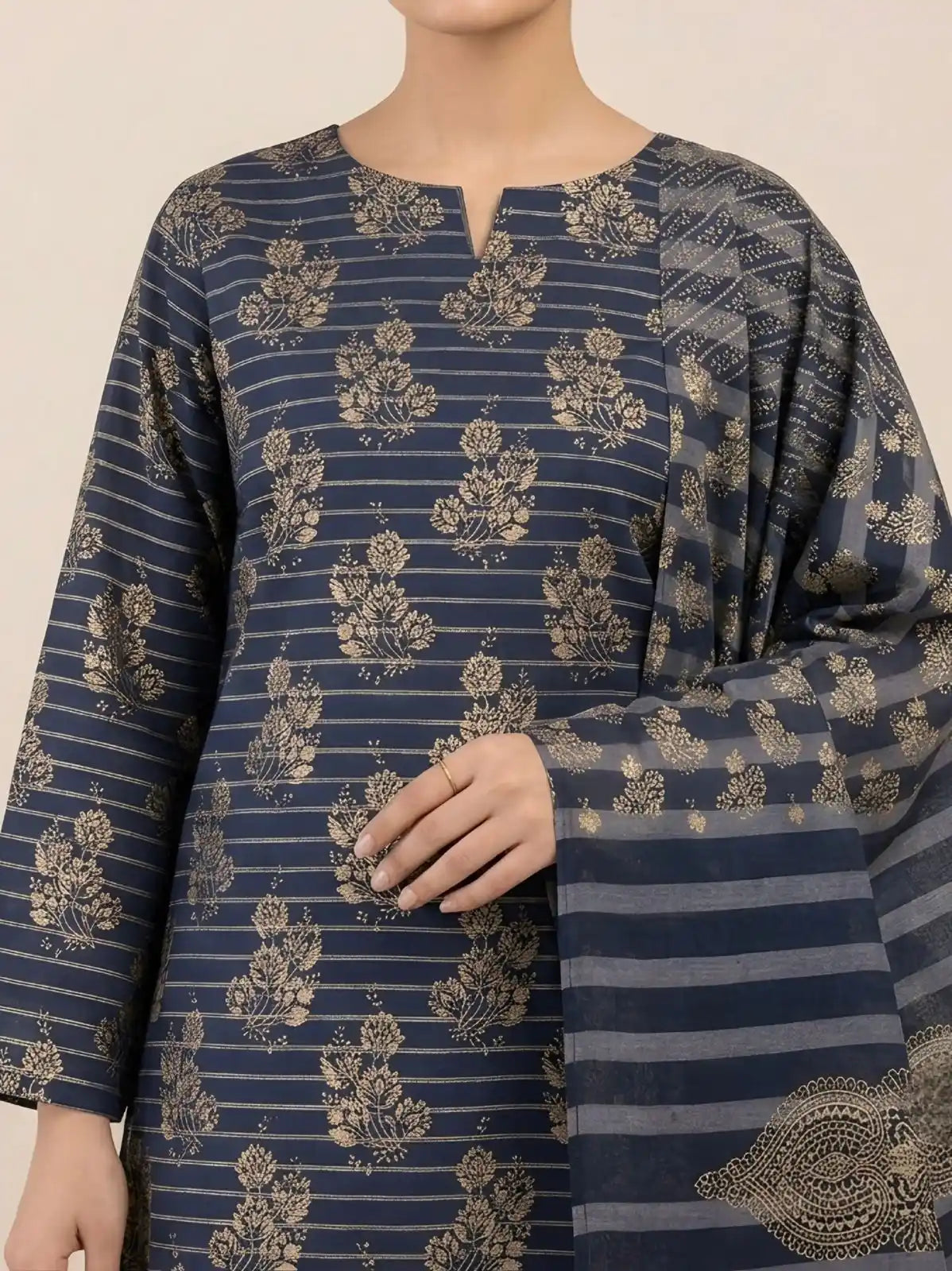 PURE LAWN 3-PIECE GOLD PRINTED SUIT – ELEGANT, SOFT & WASHABLE