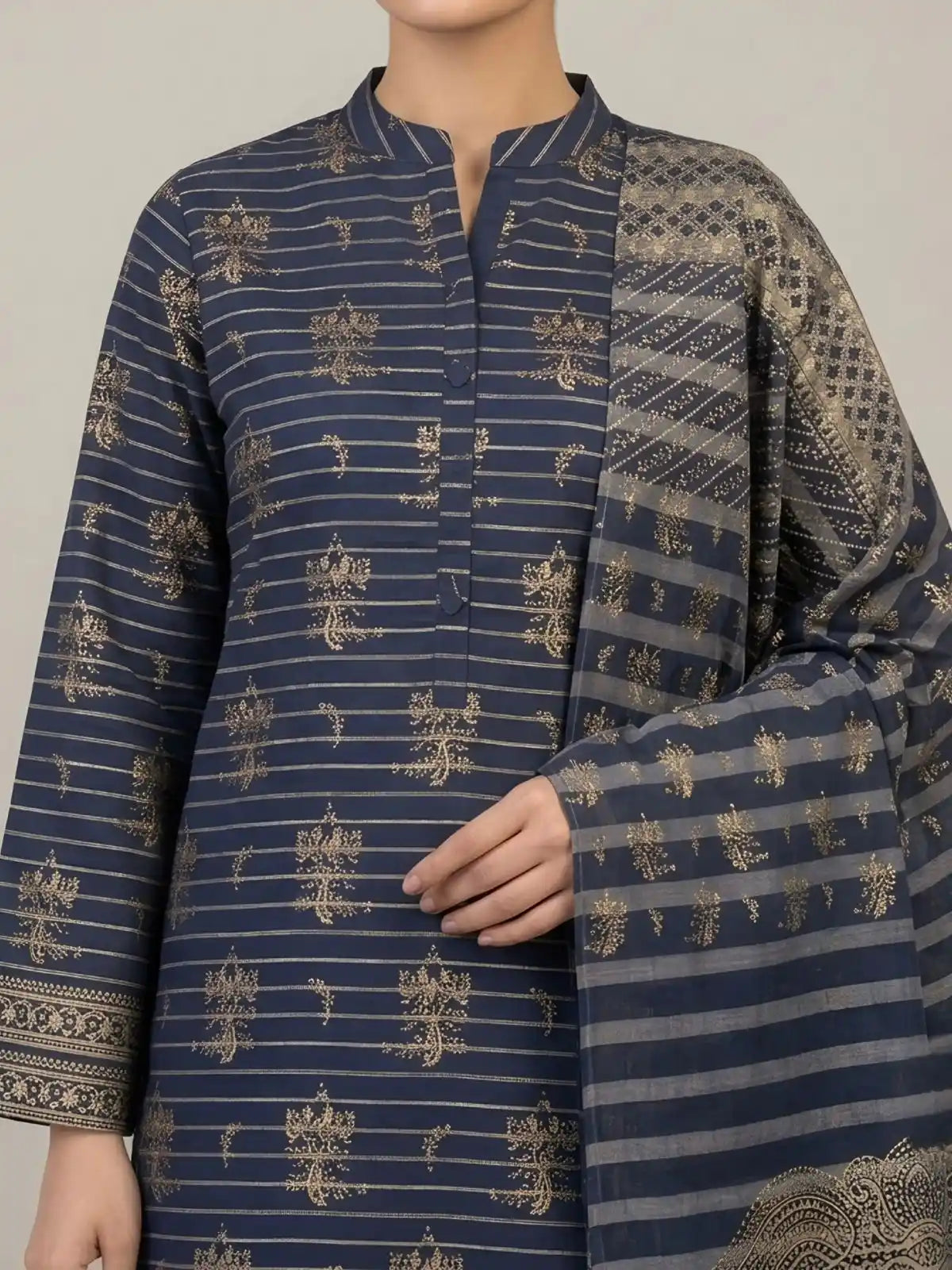 PURE LAWN 3-PIECE GOLD PRINTED SUIT – ELEGANT, SOFT & WASHABLE