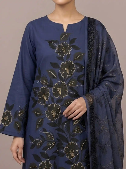 HAND-PAINTED LAWN 3-PIECE SUIT WITH EMBROIDERED CHIFFON DUPATTA & PRINTED TROUSER (Copy)